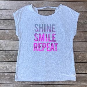 Shirt, V-neck back, shiny front print - DISCOUNTED SHIPPING!!!!